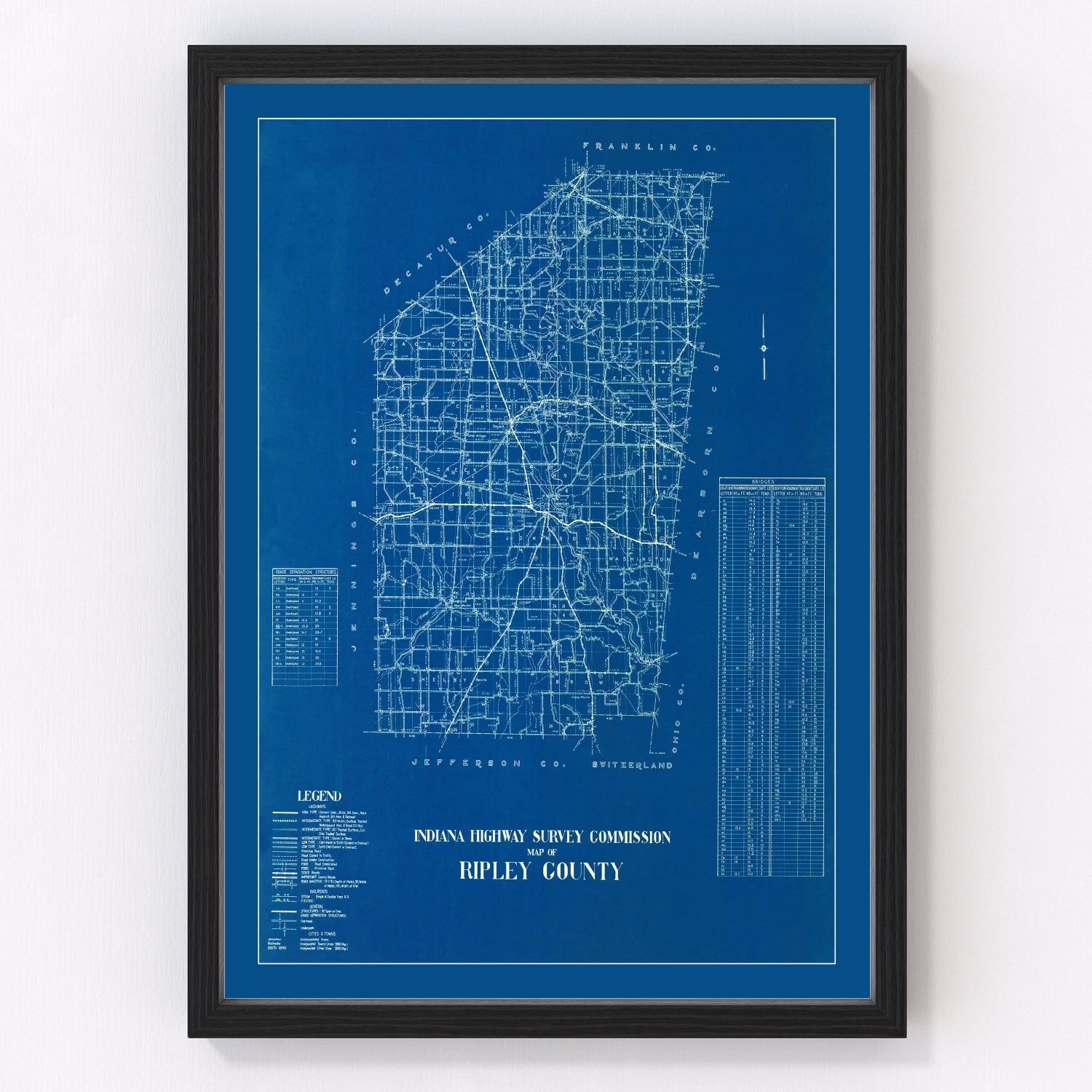 Vintage Map of Ripley County, Indiana 1936