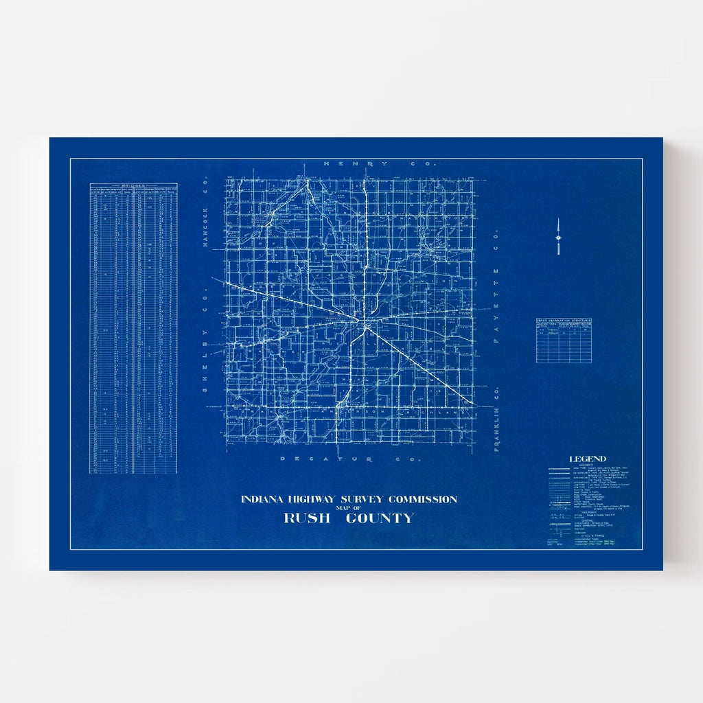 Vintage Map of Rush County, Indiana 1936