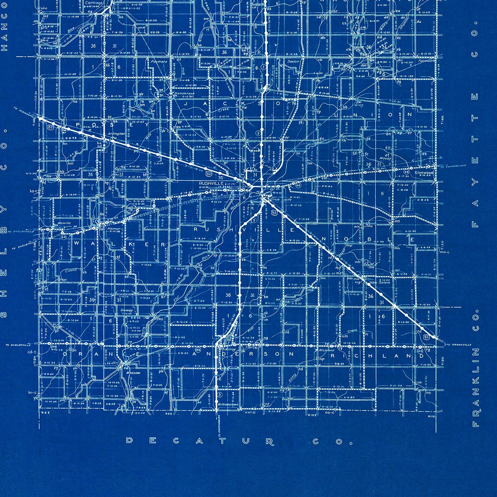 Vintage Map of Rush County, Indiana 1936
