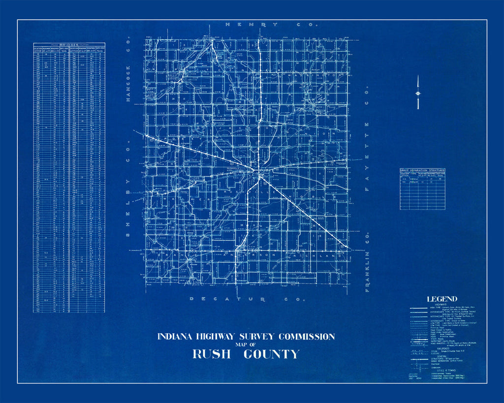 Vintage Map of Rush County, Indiana 1936