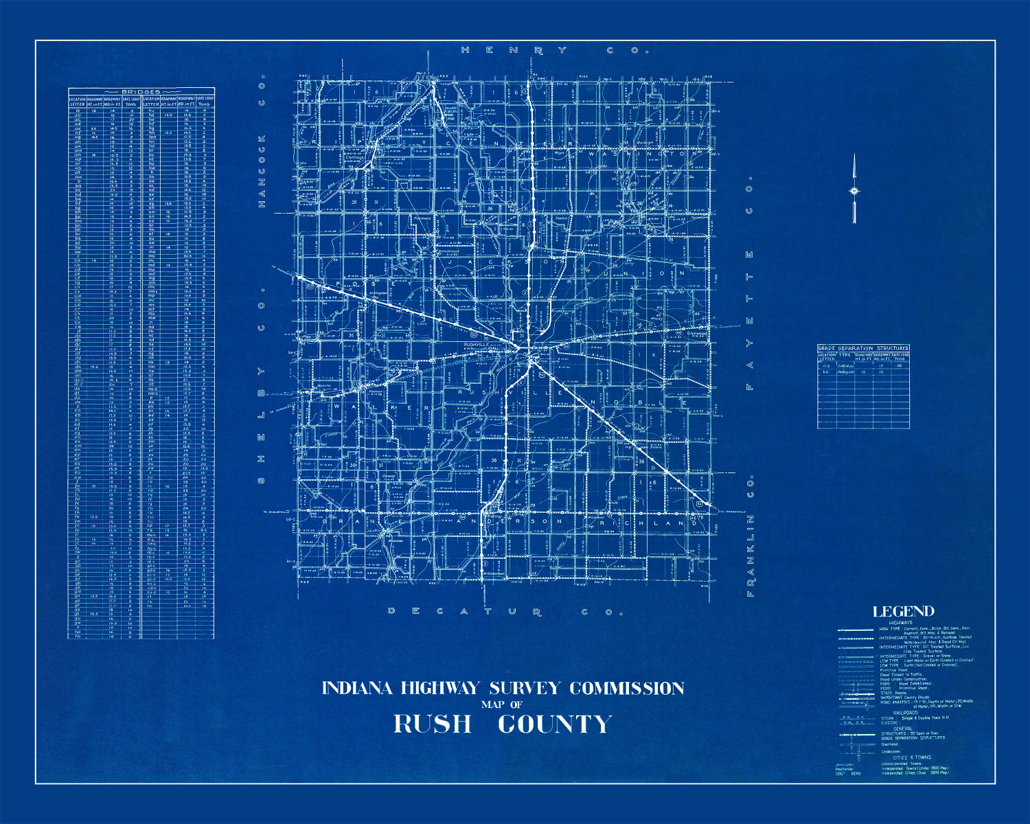 Vintage Map of Rush County, Indiana 1936