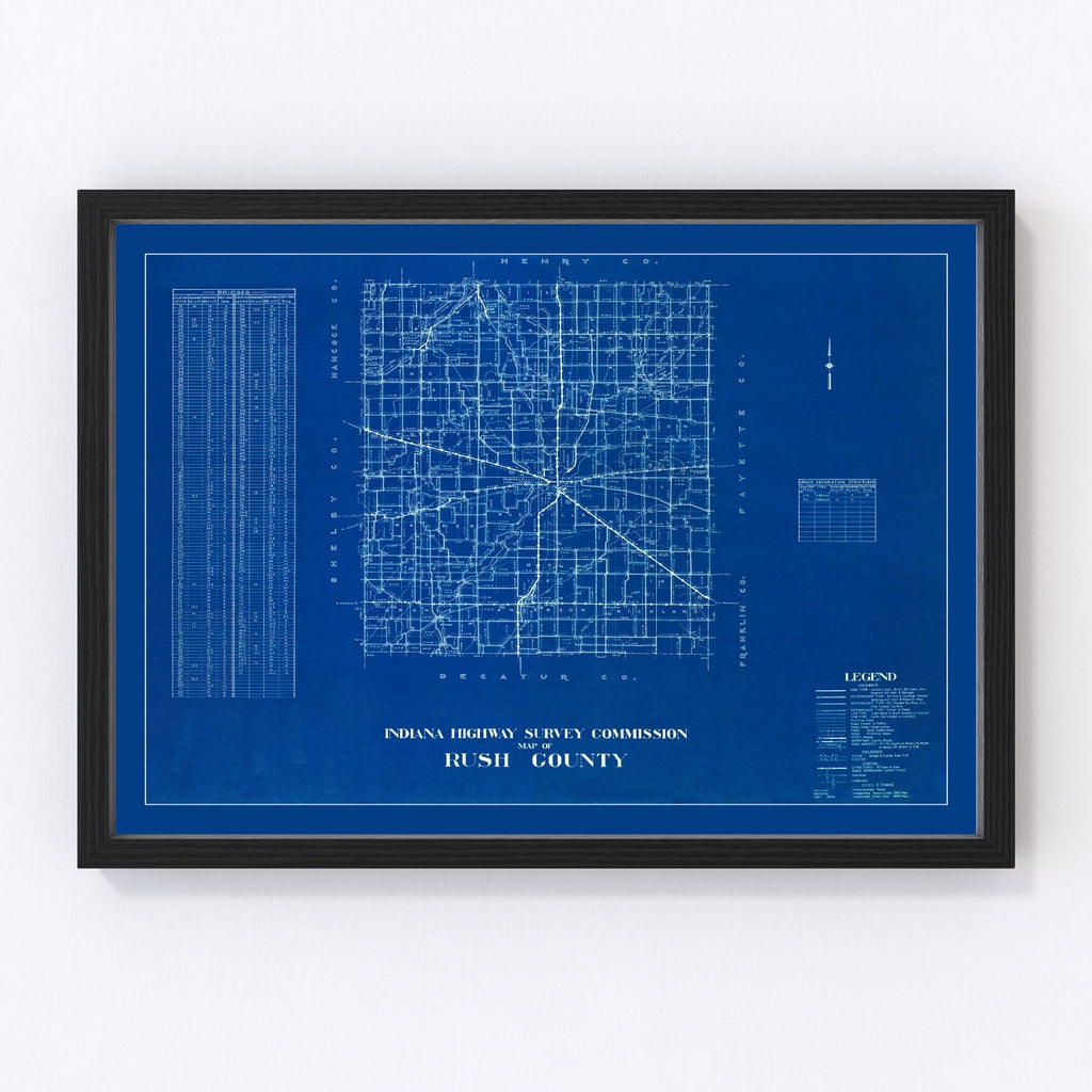 Vintage Map of Rush County, Indiana 1936