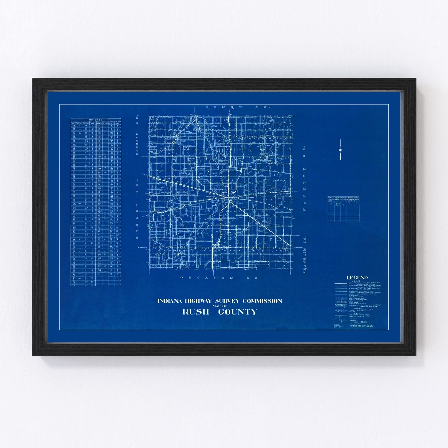 Vintage Map of Rush County, Indiana 1936