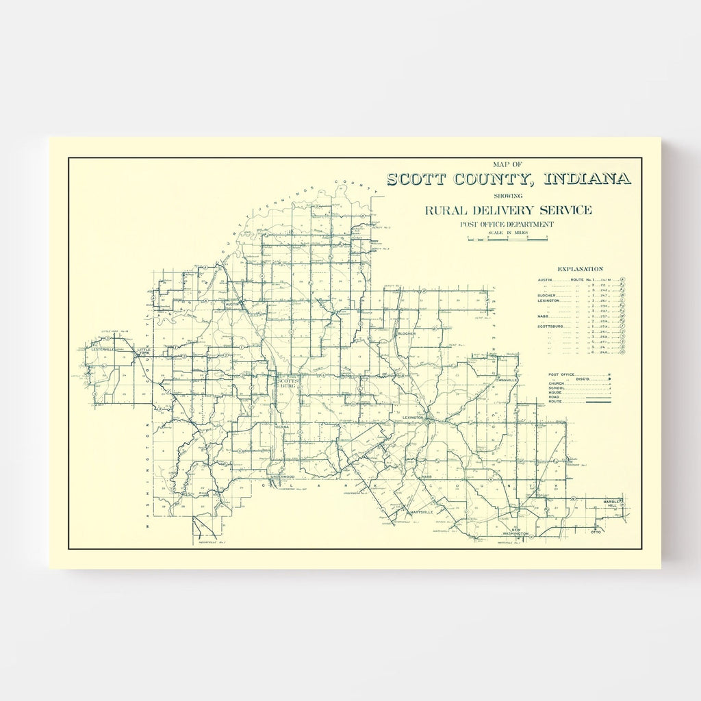 Vintage Map of Scott County, Indiana 1910