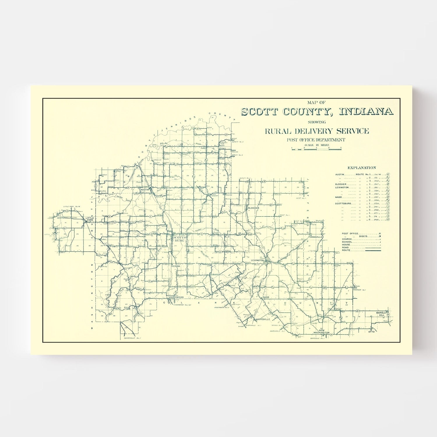 Vintage Map of Scott County, Indiana 1910