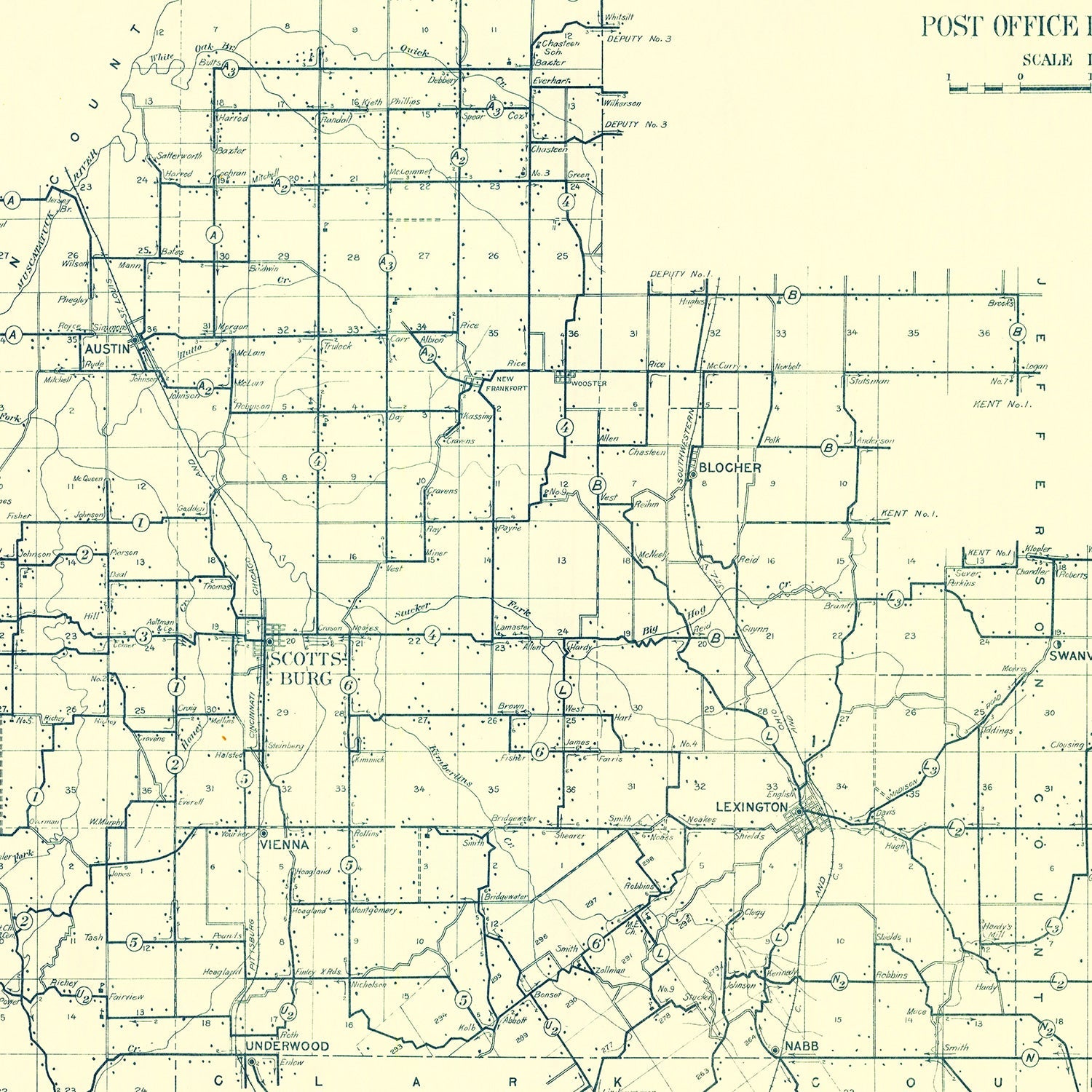 Vintage Map of Scott County, Indiana 1910
