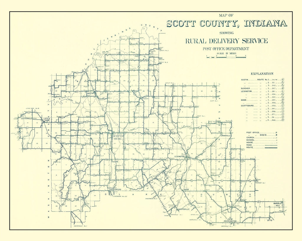 Vintage Map of Scott County, Indiana 1910