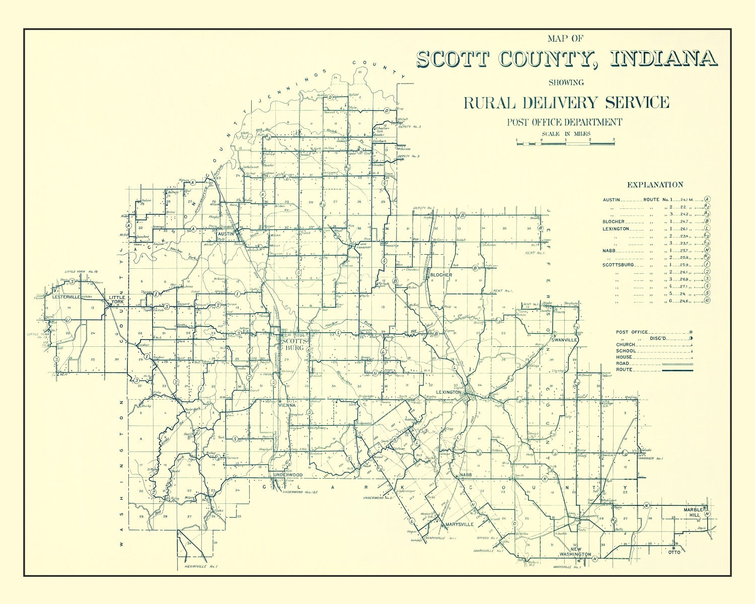 Vintage Map of Scott County, Indiana 1910