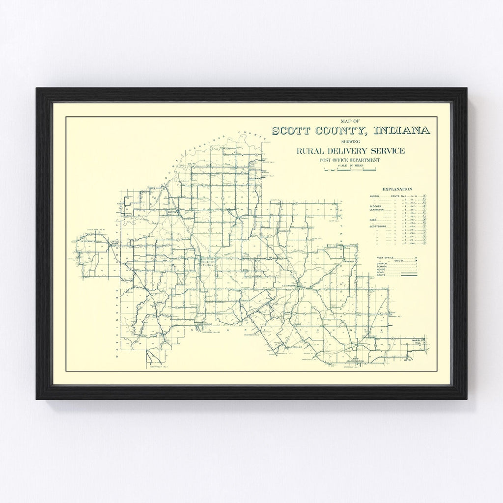 Vintage Map of Scott County, Indiana 1910