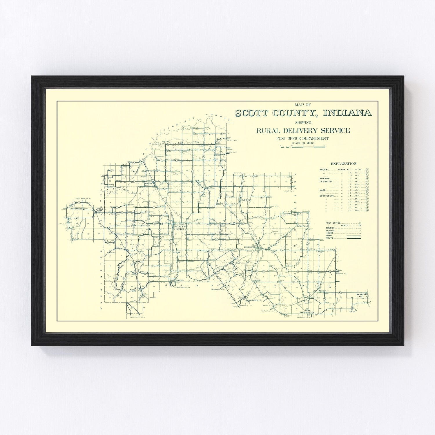 Vintage Map of Scott County, Indiana 1910