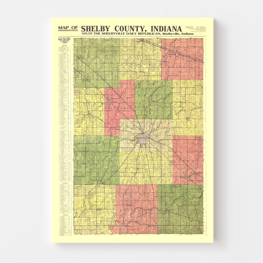 Vintage Map of Shelby County, Indiana 1916