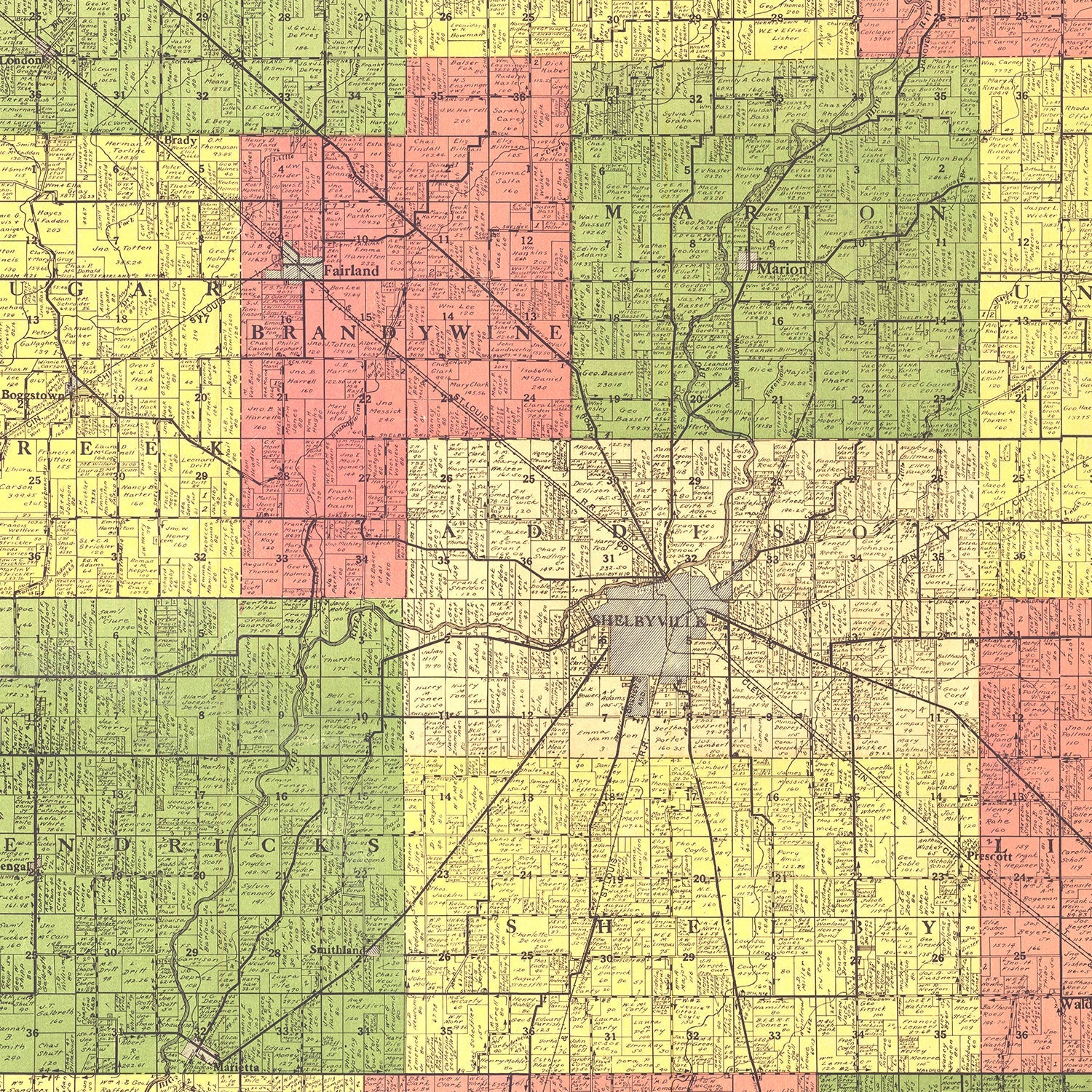 Vintage Map of Shelby County, Indiana 1916