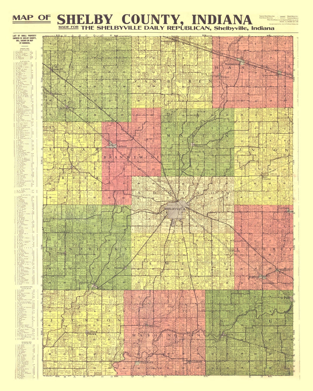 Vintage Map of Shelby County, Indiana 1916