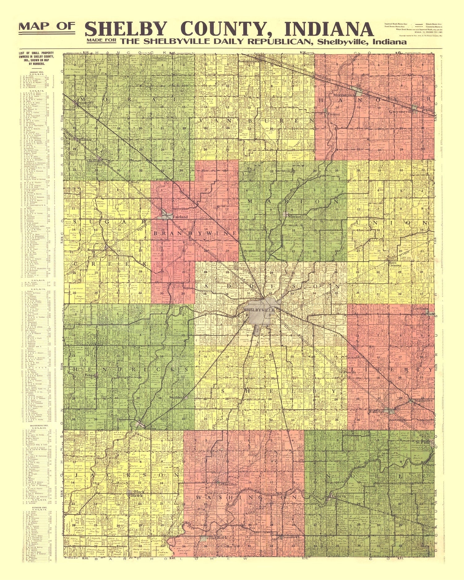 Vintage Map of Shelby County, Indiana 1916
