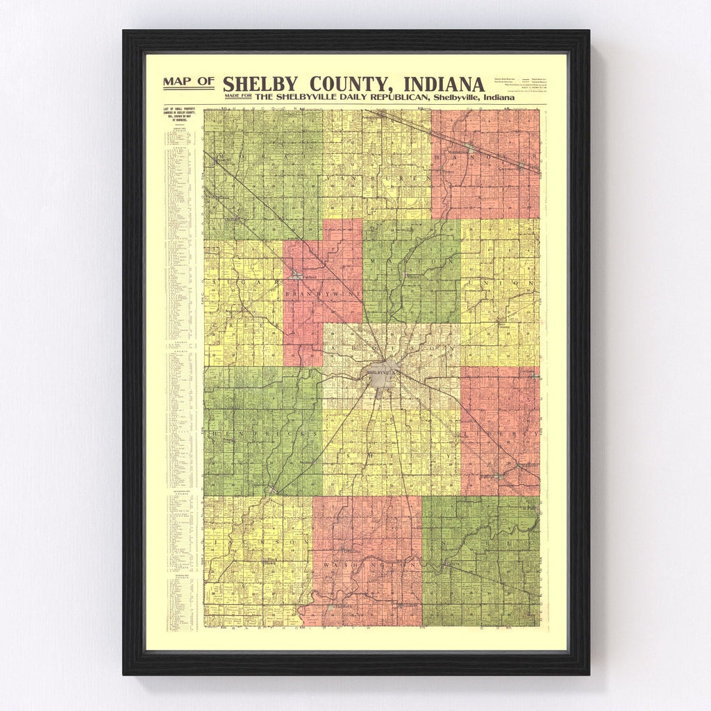 Vintage Map of Shelby County, Indiana 1916