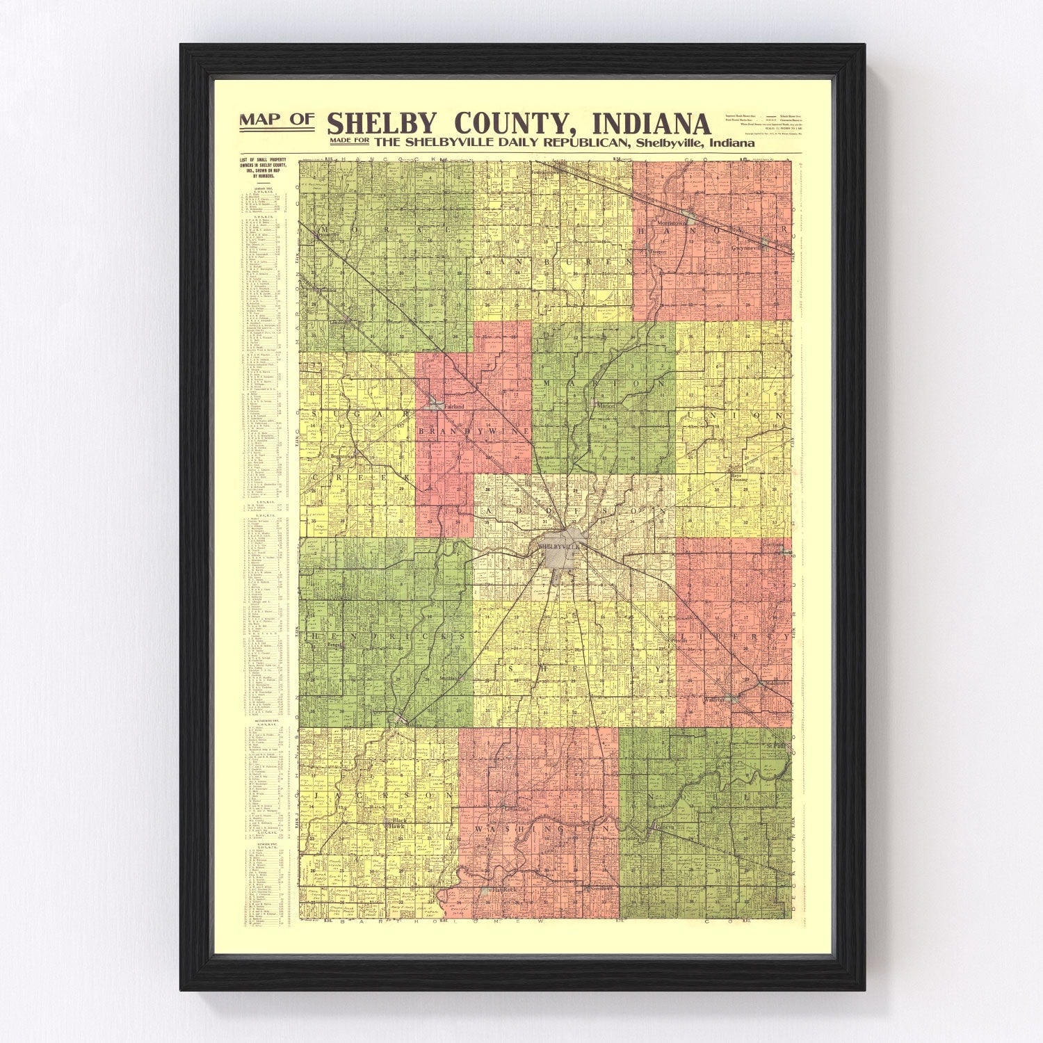 Vintage Map of Shelby County, Indiana 1916