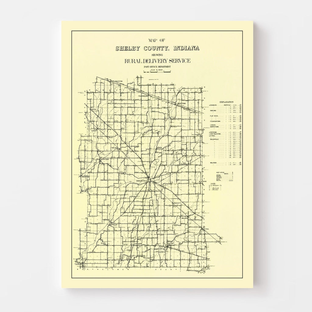 Vintage Map of Shelby County, Indiana 1909