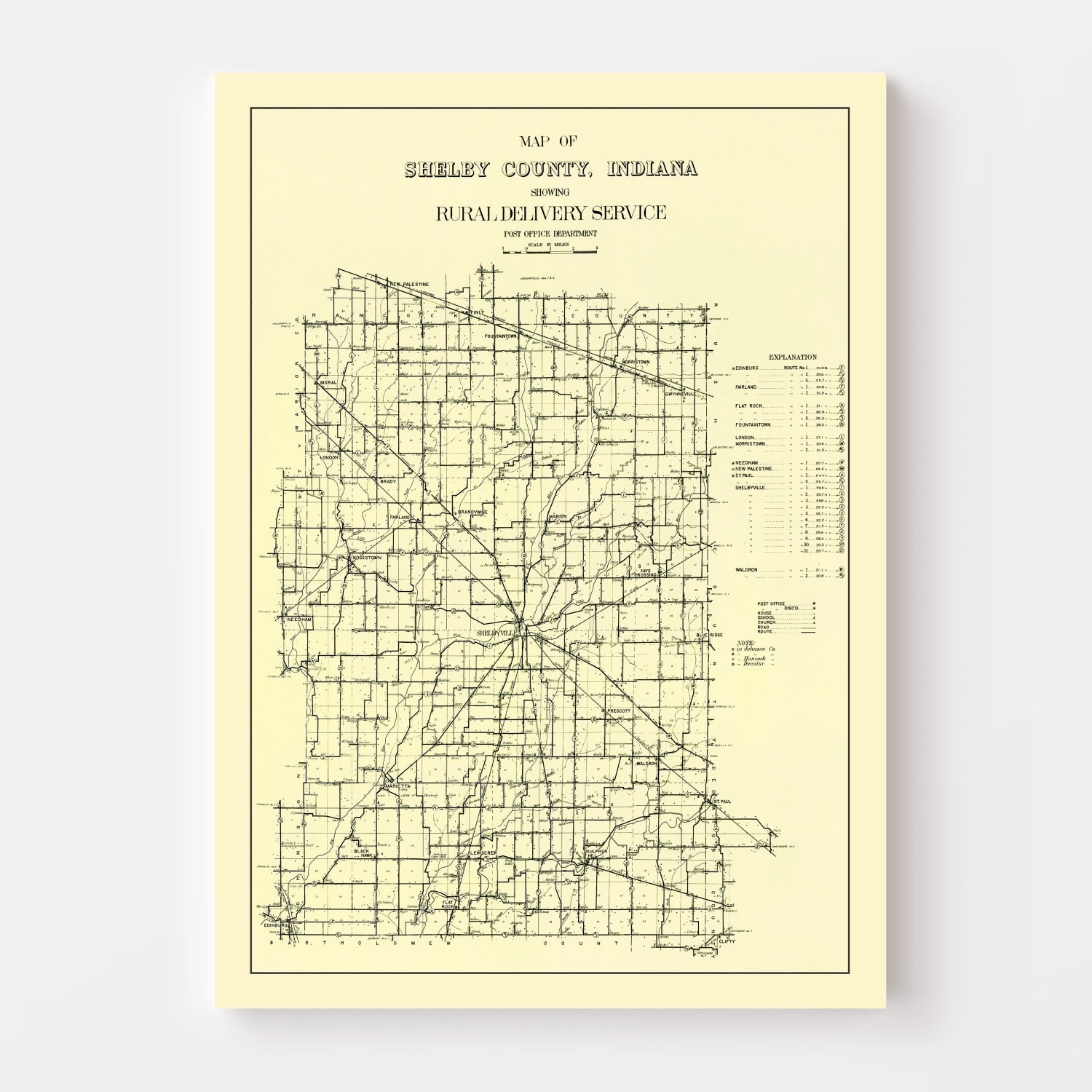 Vintage Map of Shelby County, Indiana 1909