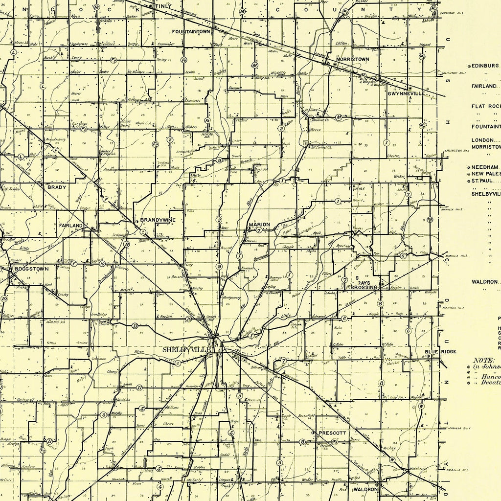 Vintage Map of Shelby County, Indiana 1909