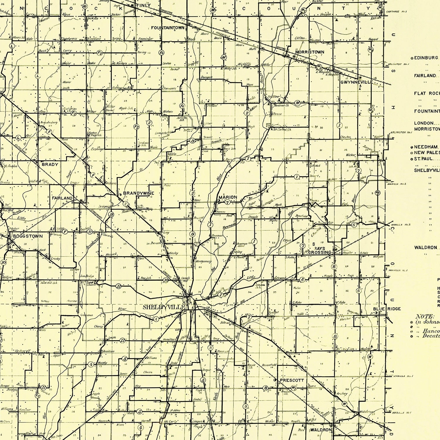 Vintage Map of Shelby County, Indiana 1909