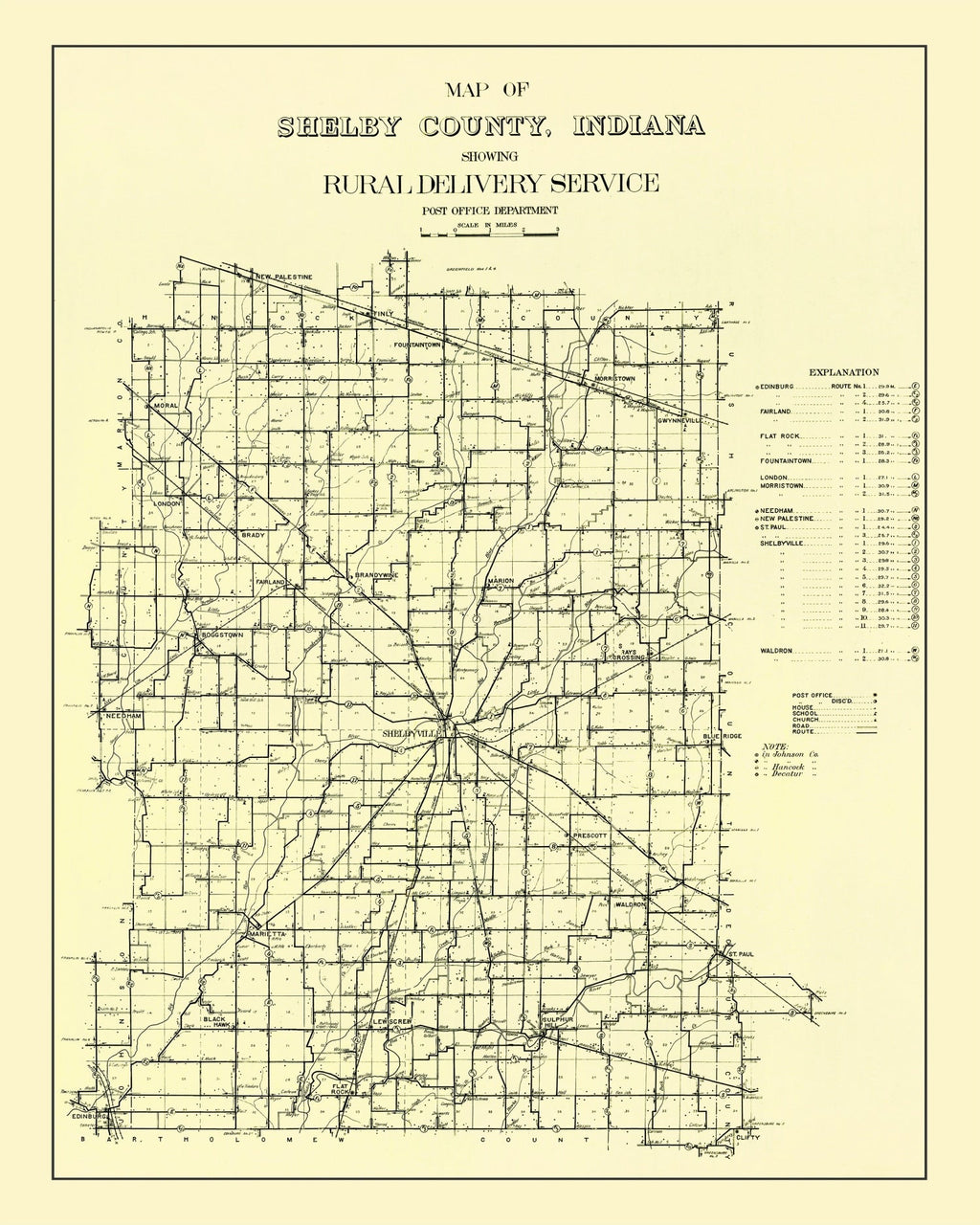 Vintage Map of Shelby County, Indiana 1909