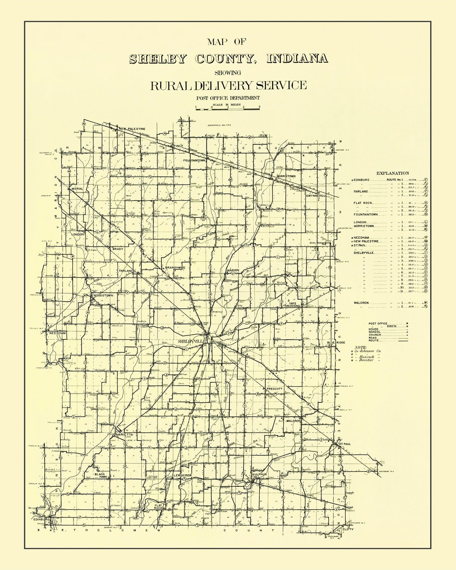 Vintage Map of Shelby County, Indiana 1909