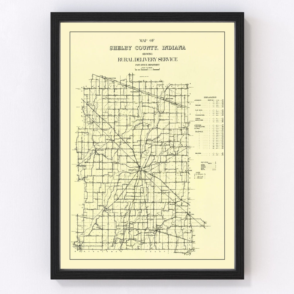 Vintage Map of Shelby County, Indiana 1909