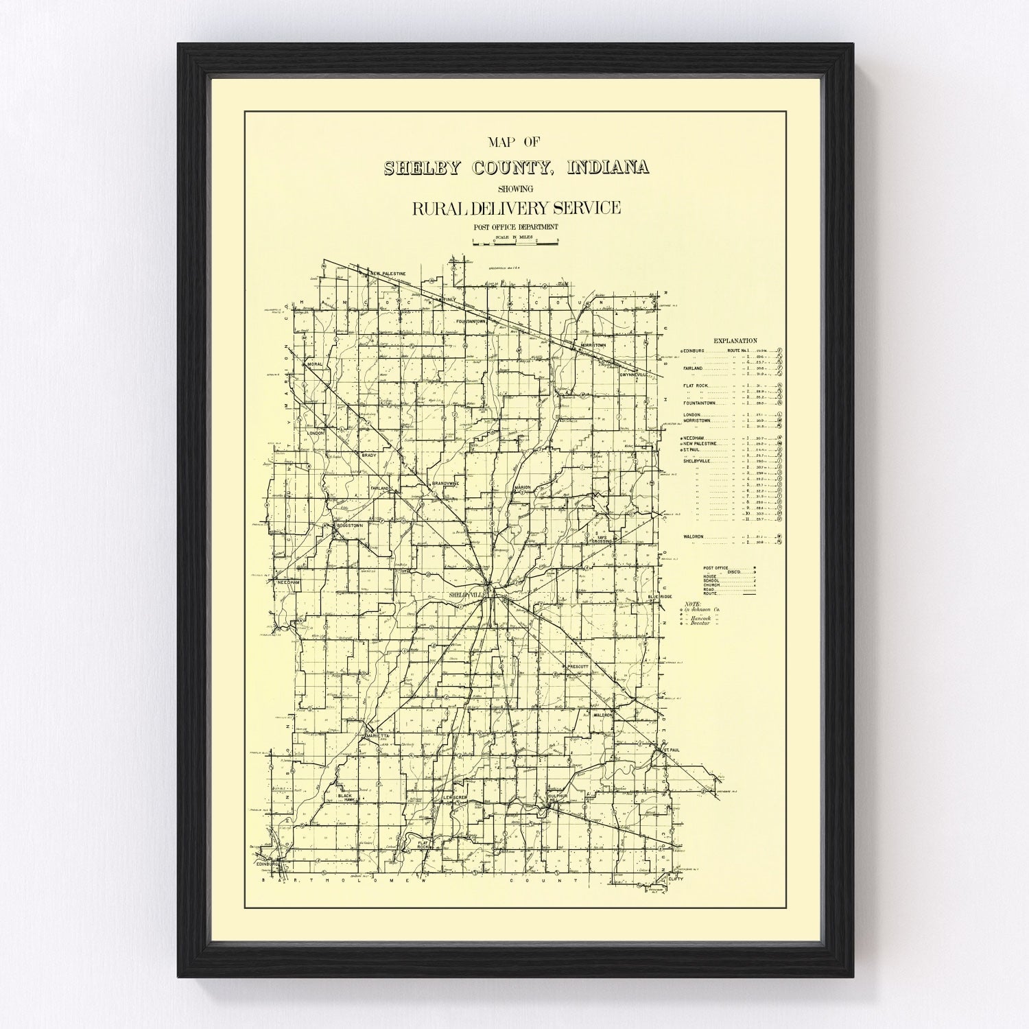 Vintage Map of Shelby County, Indiana 1909