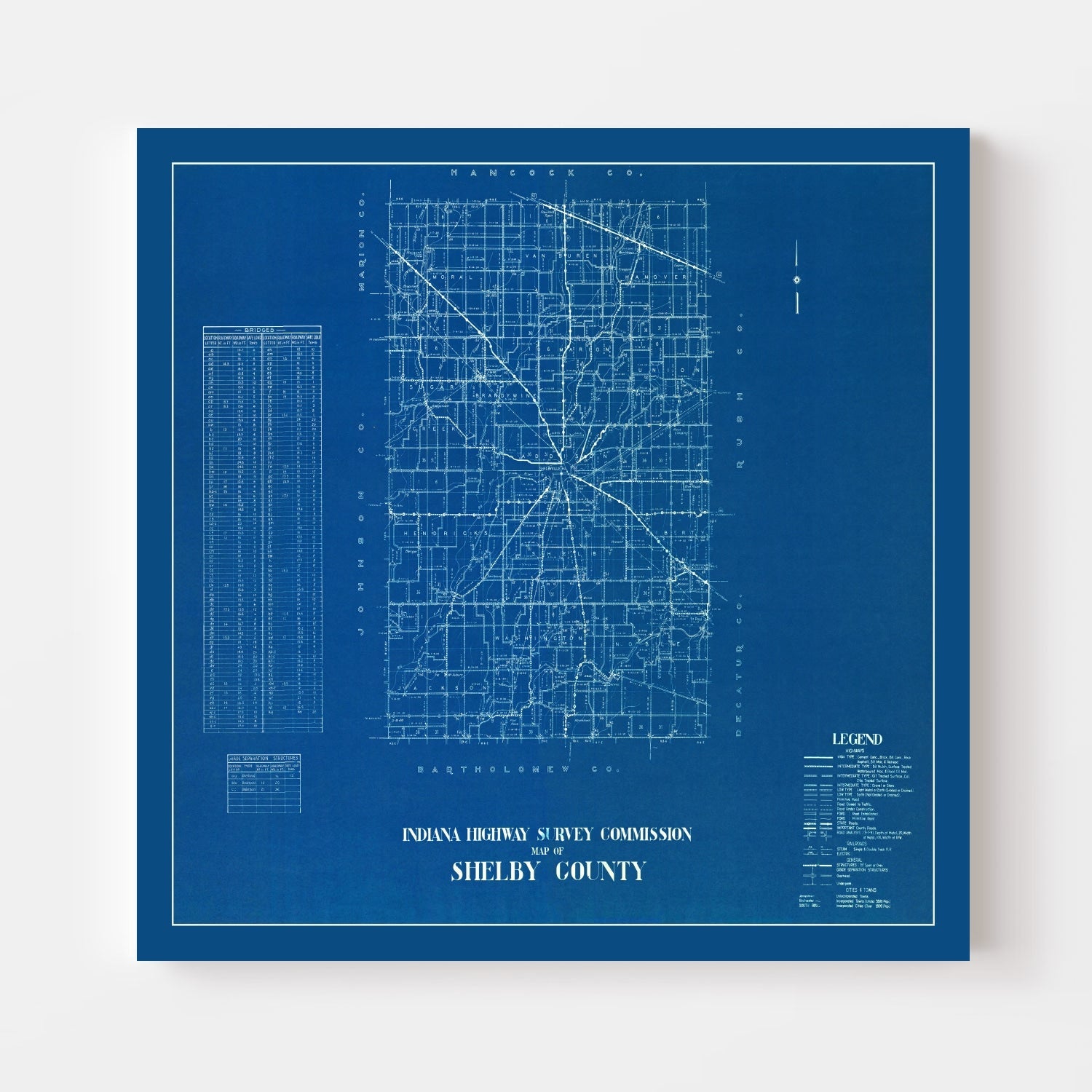 Vintage Map of Shelby County, Indiana 1936