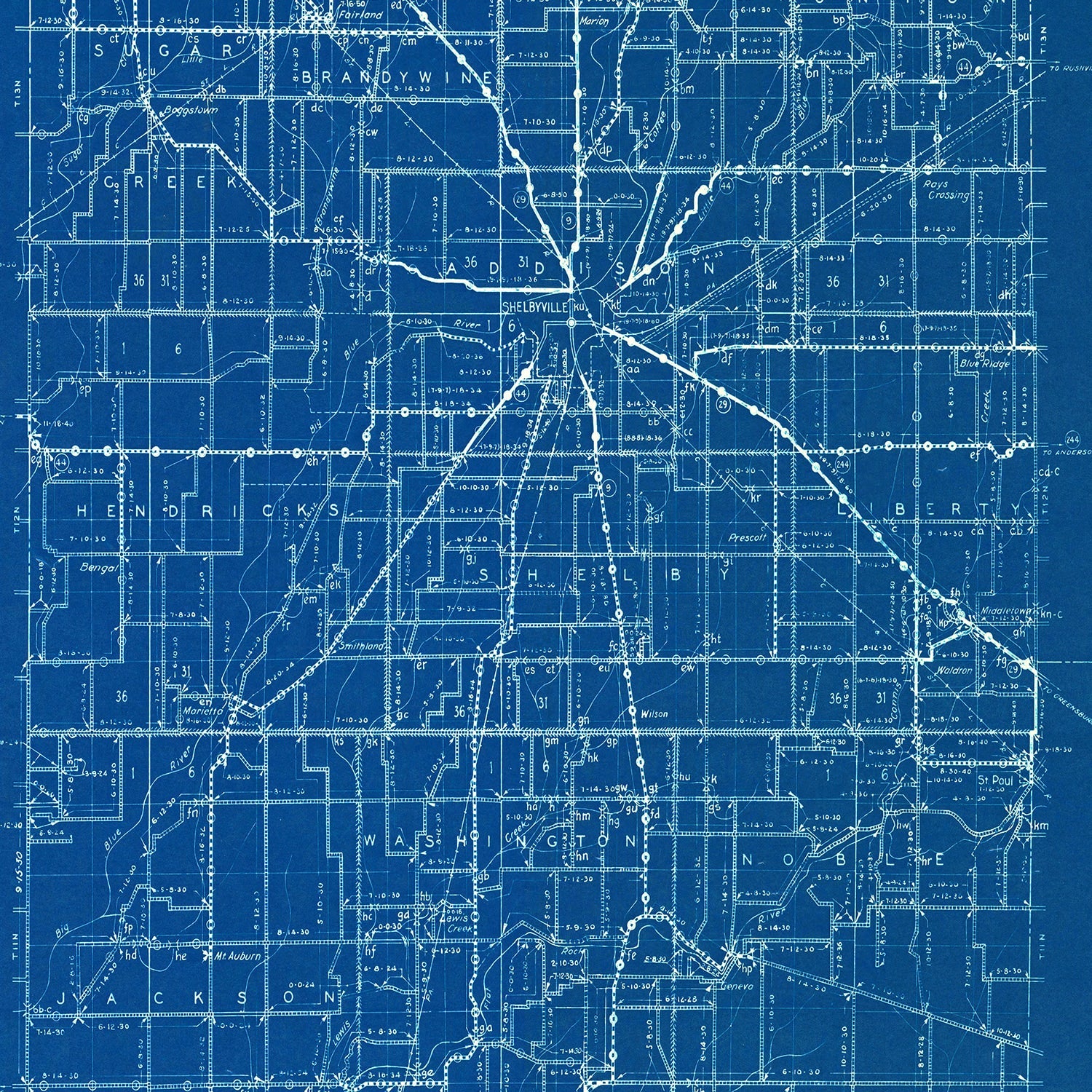 Vintage Map of Shelby County, Indiana 1936
