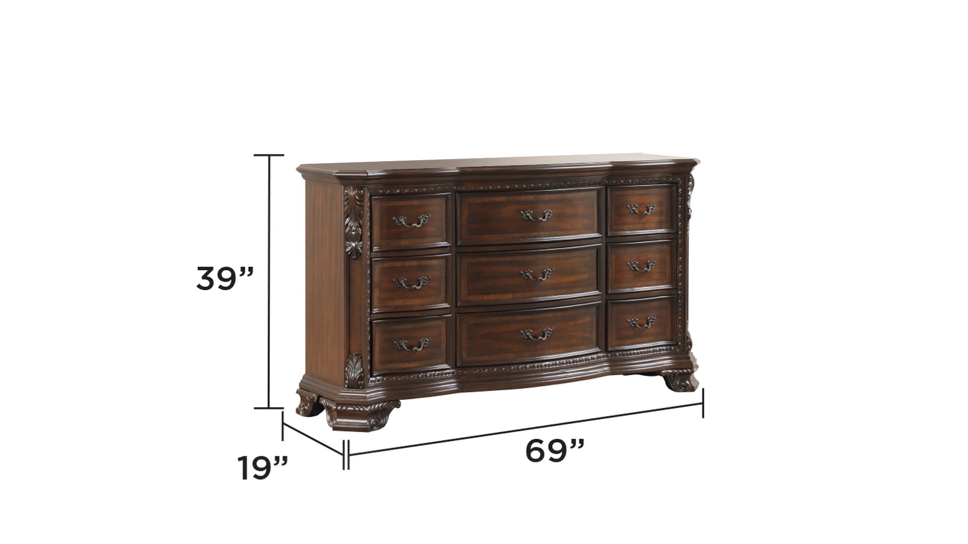 Traditional Style 4 Pc Queen Bedroom Set With Intricate Wood Carvings Made with Wood in Walnut