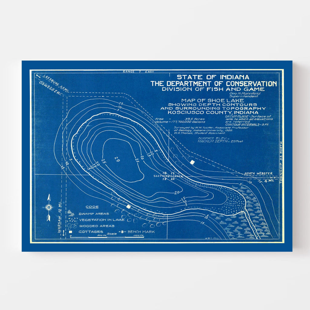 Vintage Shoe Lake, IN Map 1922