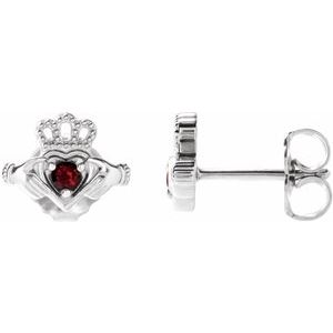 Platinum Natural Mozambique Garnet Claddagh Earrings