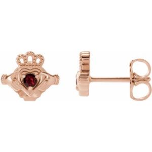 14K Rose Gold Natural Mozambique Garnet Claddagh Earrings