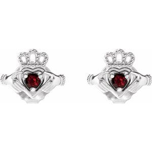 14K White Gold Natural Mozambique Garnet Claddagh Earrings – image 2