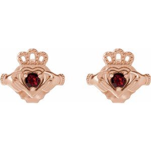 14K Rose Gold Natural Mozambique Garnet Claddagh Earrings – image 2