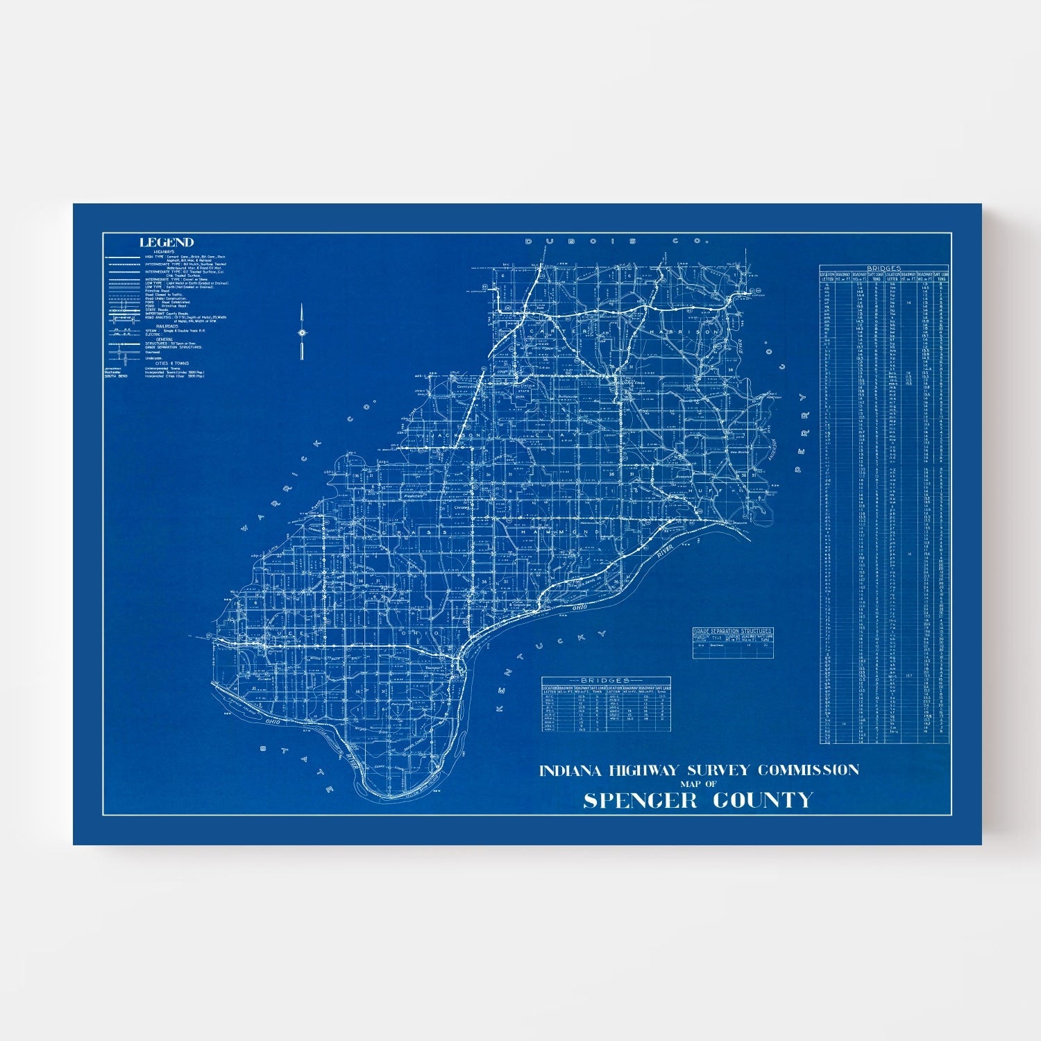 Vintage Map of Spencer County, Indiana 1936