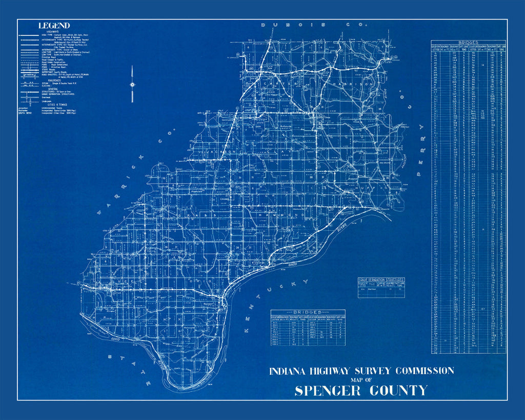 Vintage Map of Spencer County, Indiana 1936