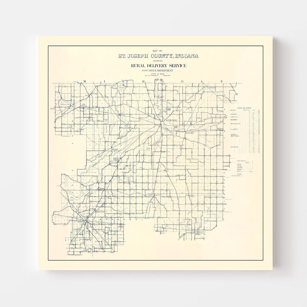 Vintage Map of St. Joseph County, Indiana 1910