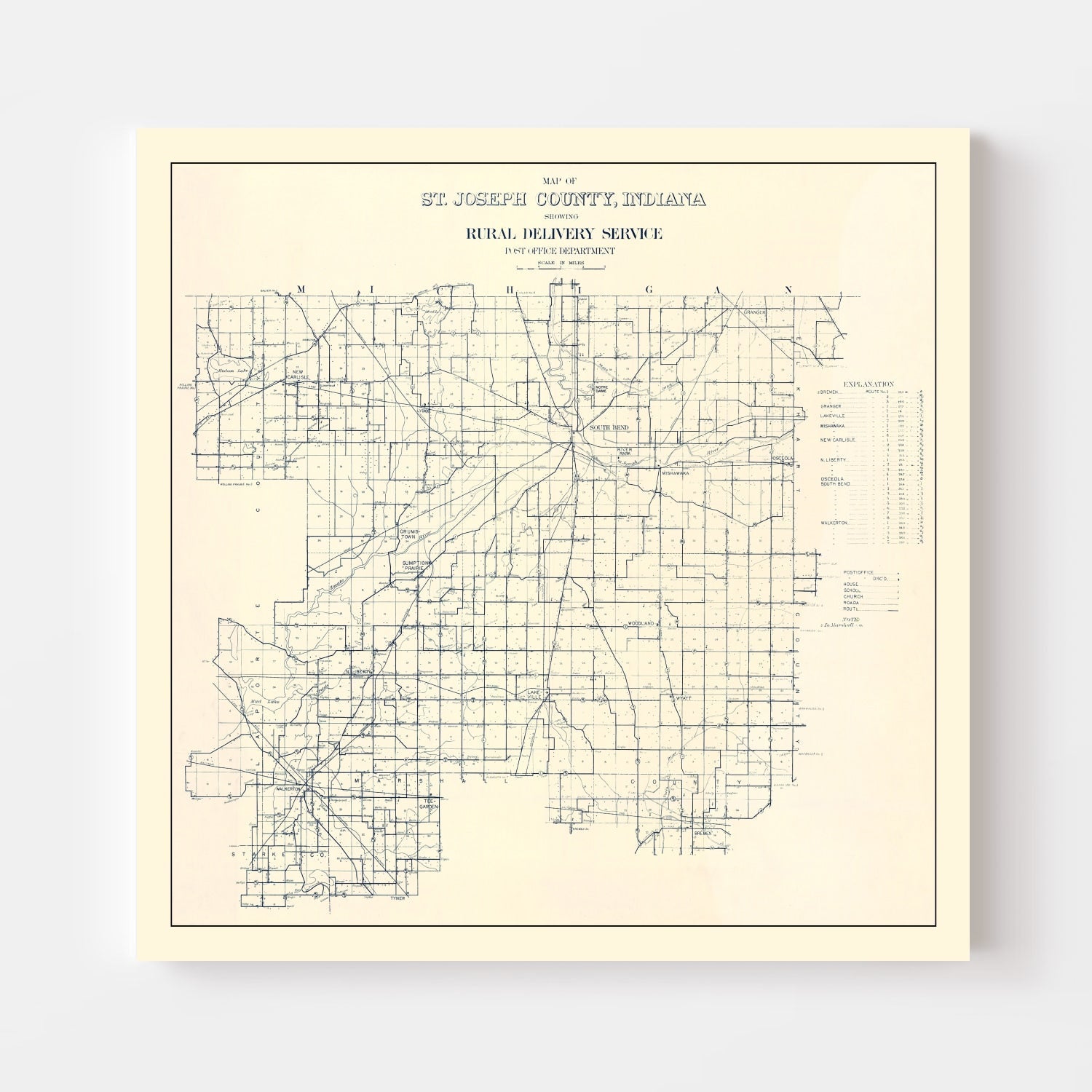 Vintage Map of St. Joseph County, Indiana 1910