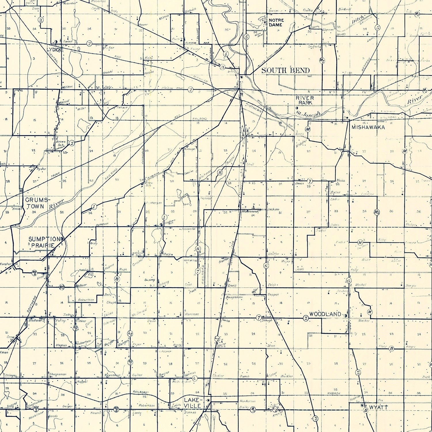 Vintage Map of St. Joseph County, Indiana 1910