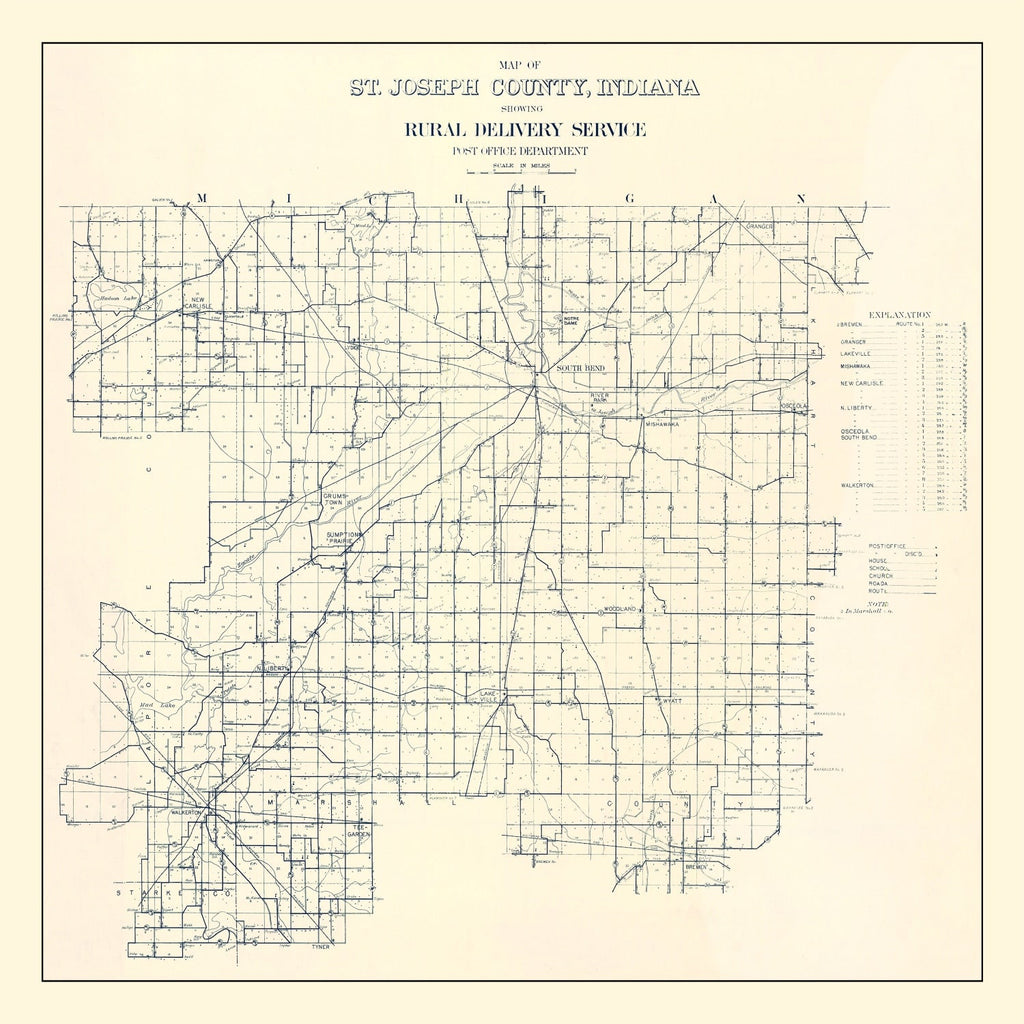 Vintage Map of St. Joseph County, Indiana 1910
