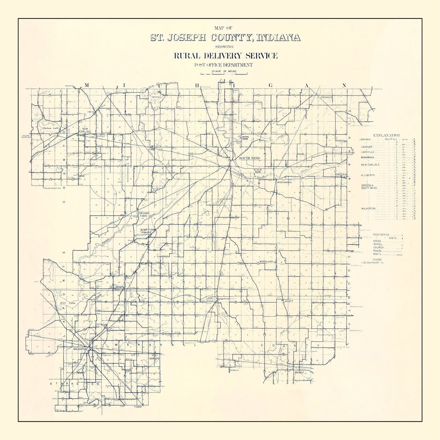 Vintage Map of St. Joseph County, Indiana 1910