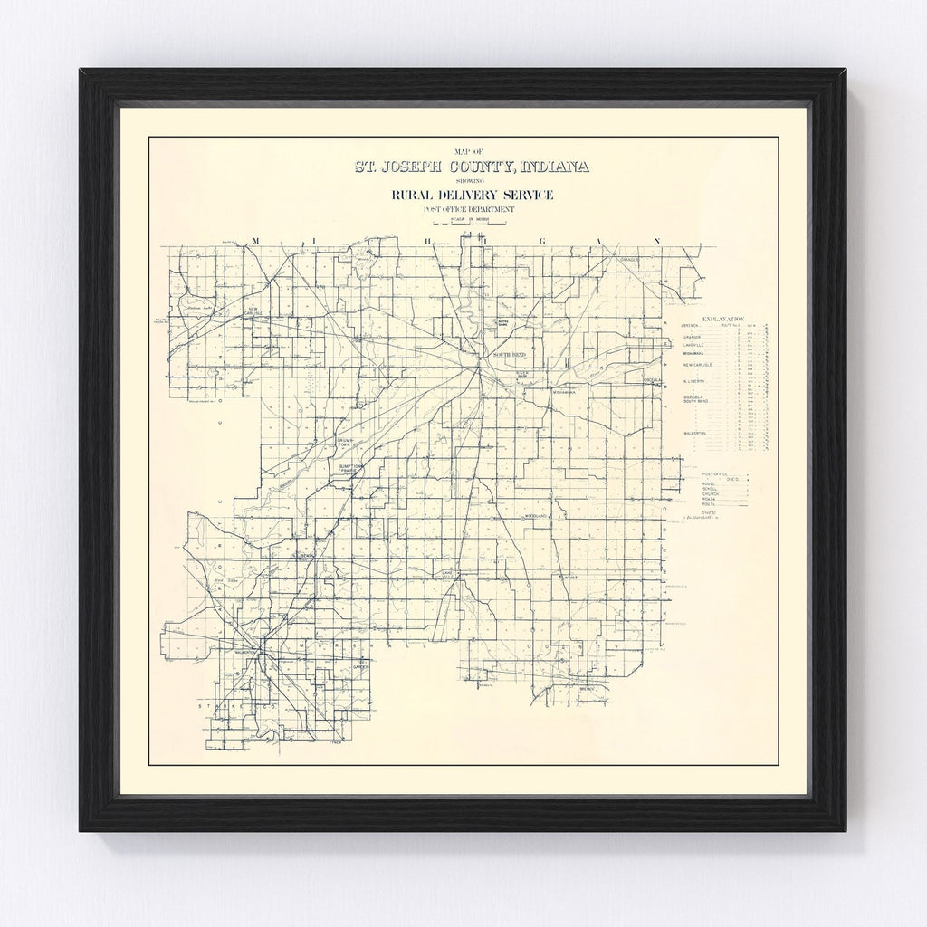 Vintage Map of St. Joseph County, Indiana 1910