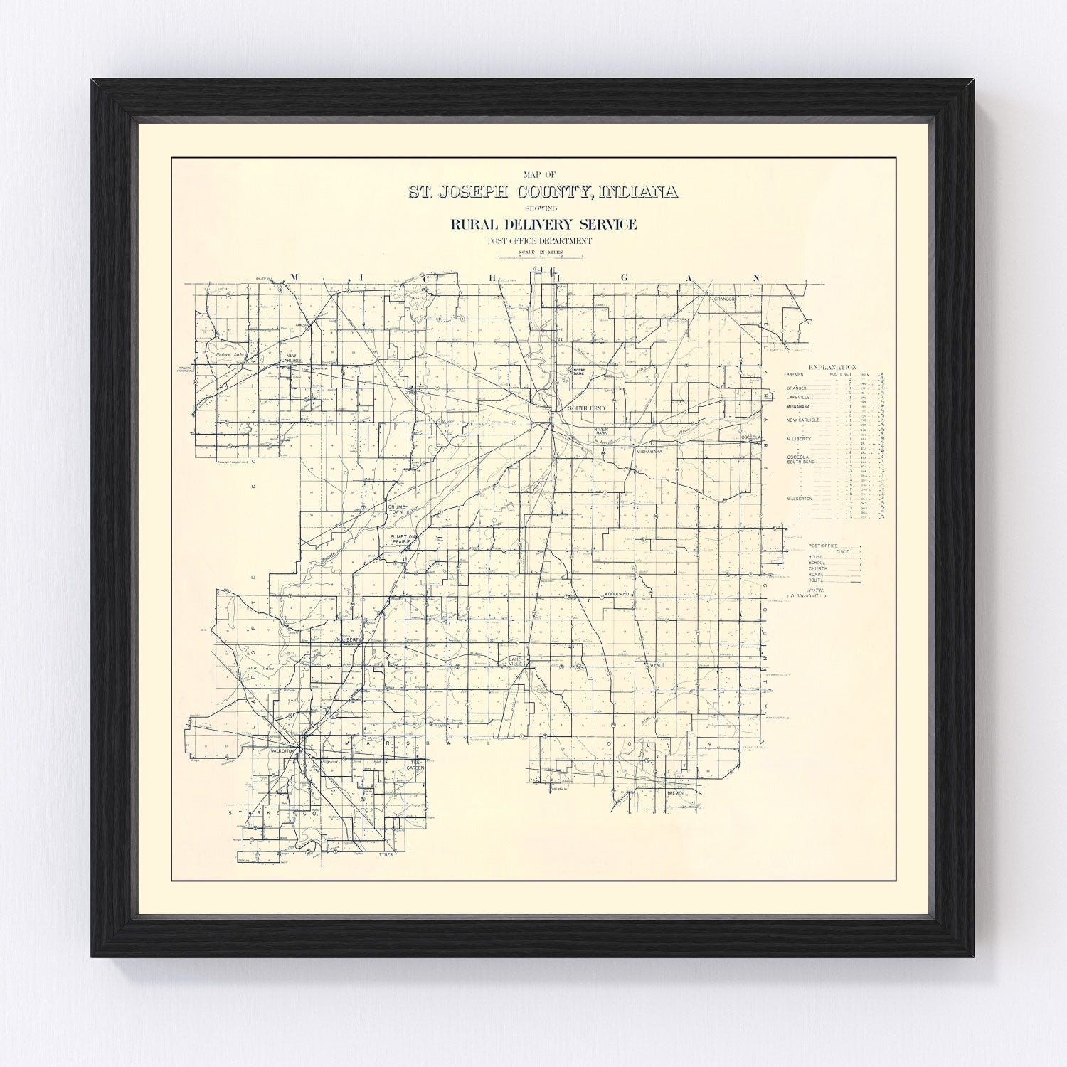 Vintage Map of St. Joseph County, Indiana 1910