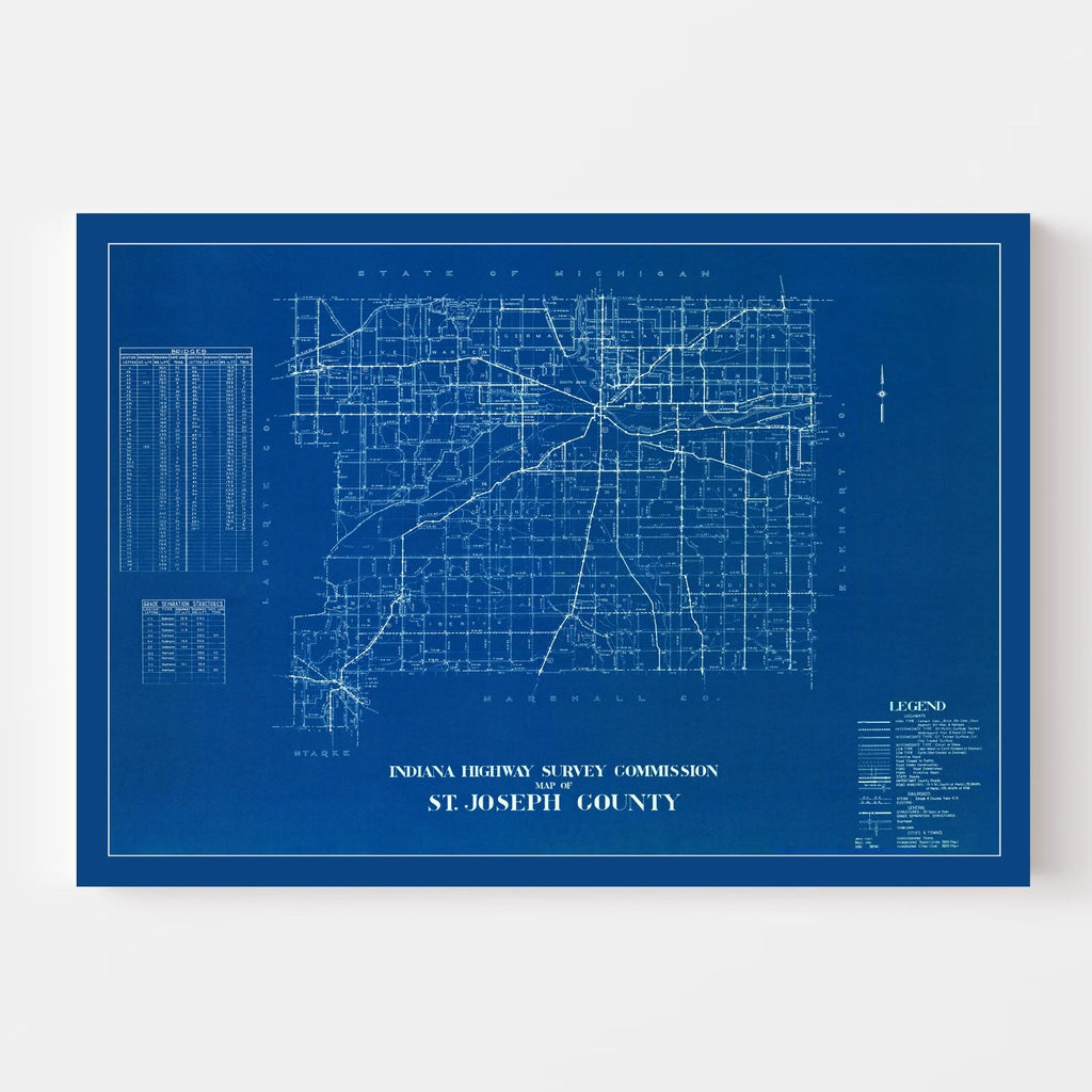 Vintage Map of St. Joseph County, Indiana 1936