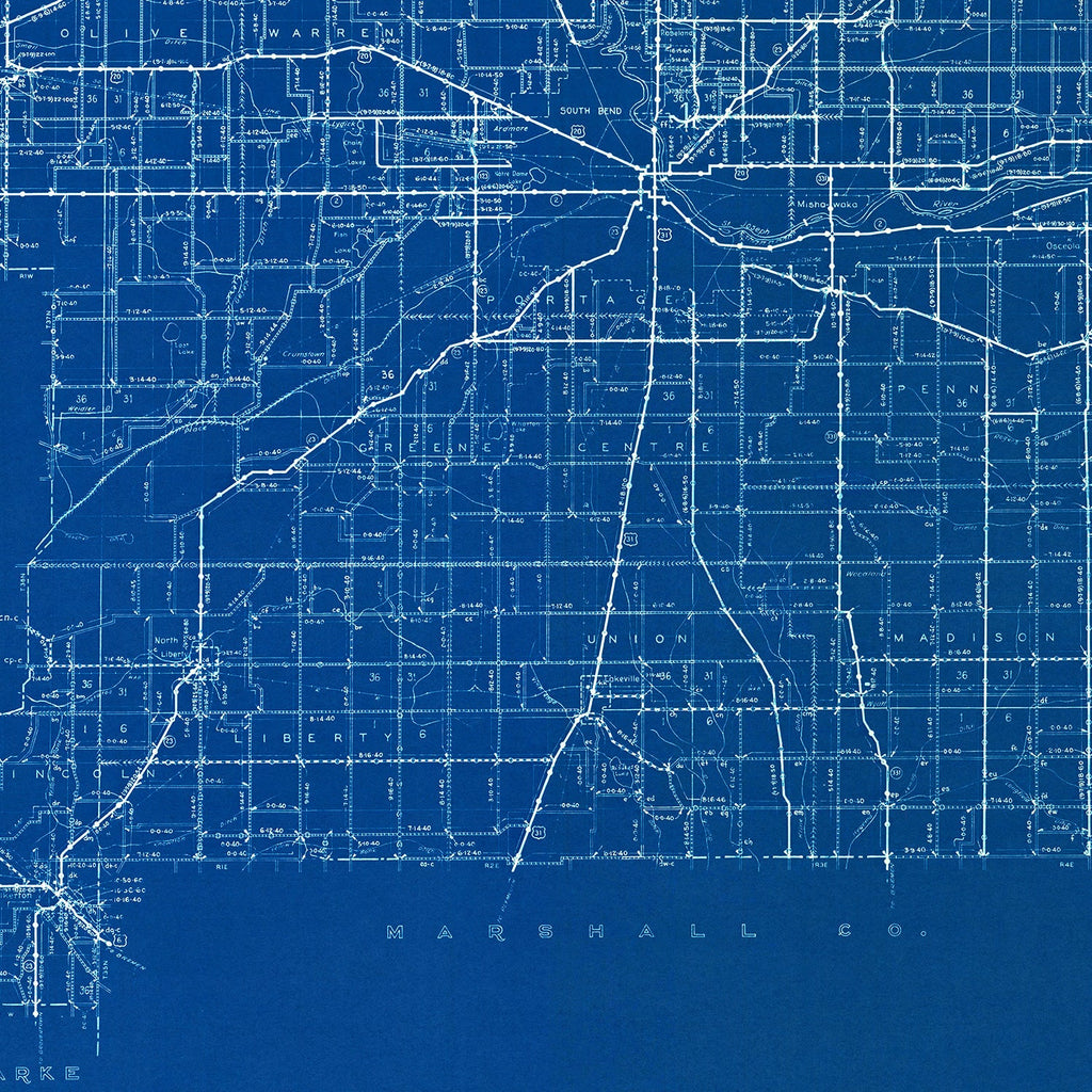 Vintage Map of St. Joseph County, Indiana 1936
