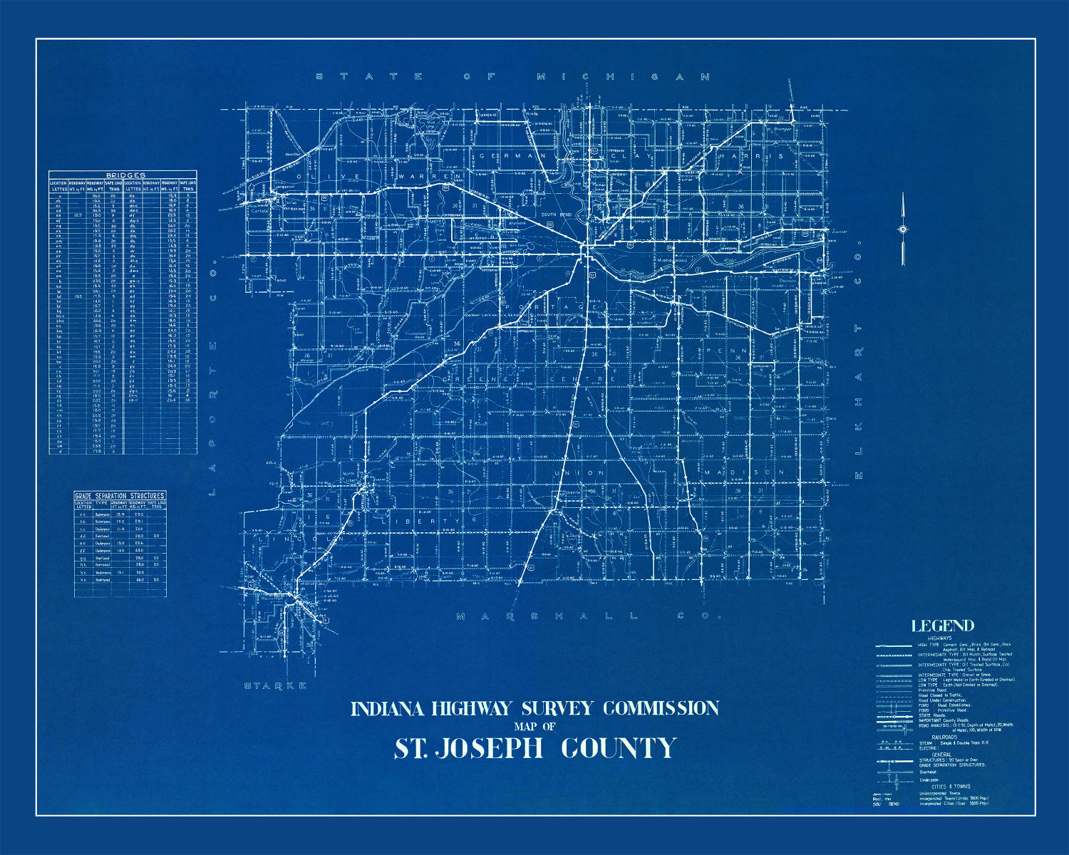 Vintage Map of St. Joseph County, Indiana 1936