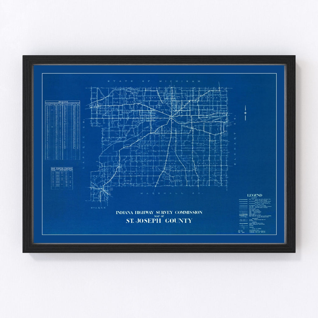 Vintage Map of St. Joseph County, Indiana 1936