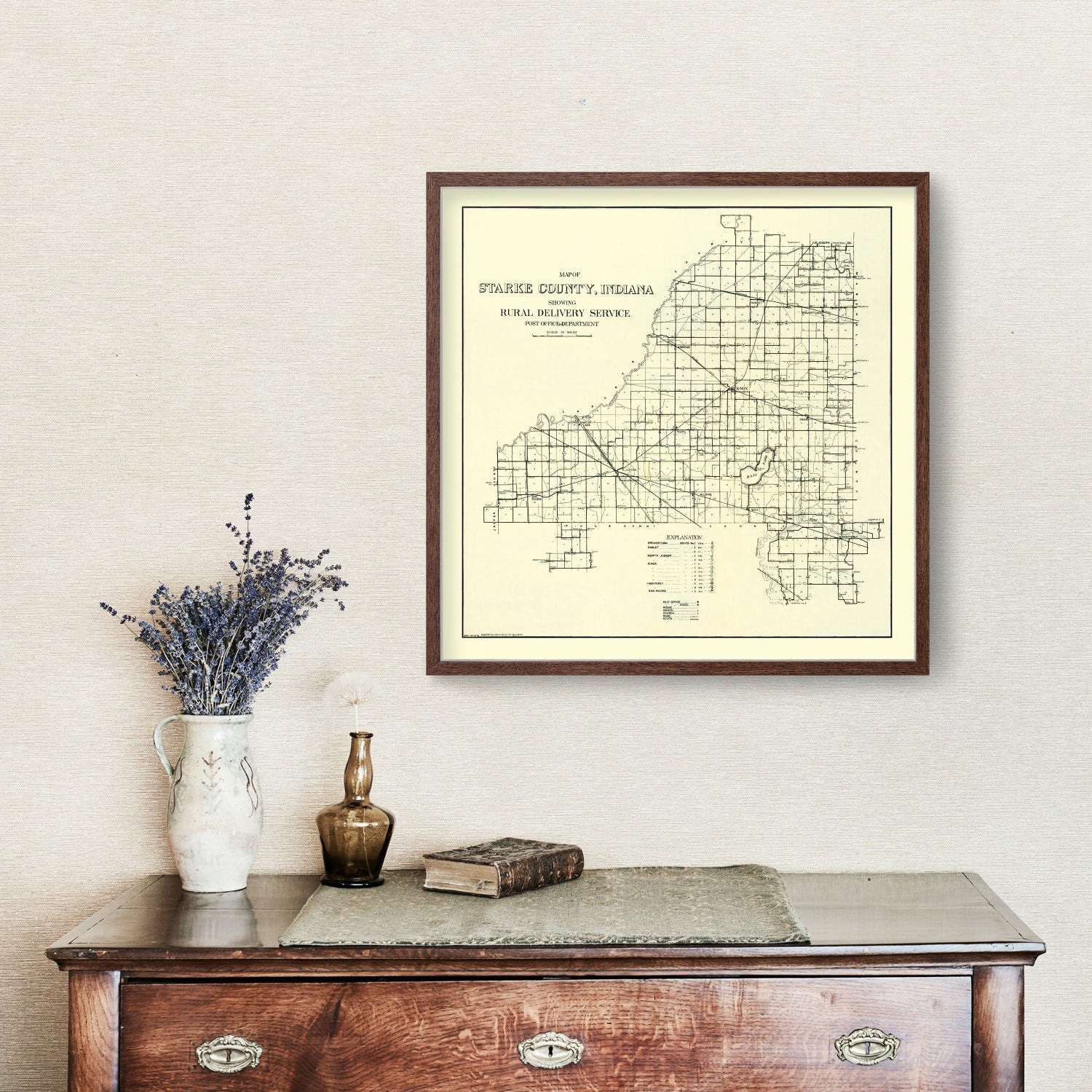 Vintage Map of Starke County, Indiana 1909